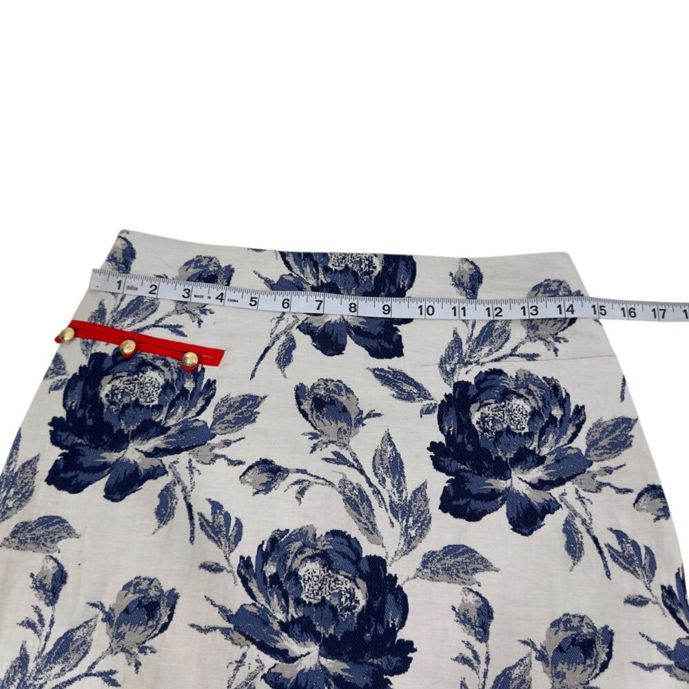 Eva Mendes Floral Blazer SZ 6 & Pencil Skirt SZ 0 Suit Set Off White/Blue/ Lined - Picture 13 of 16